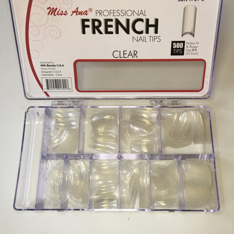 MISS ANA FRENCH ACRYLIC NAIL TIPS (CLEAR) - 500 PCS - WHOLESALE - (6 BOX)